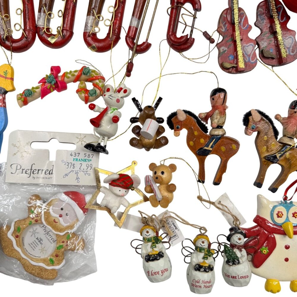 Christmas Ornaments Blown Glass Santa Claus Angels Snowflakes Owls Vtg Lot of 50 - Picture 7 of 16